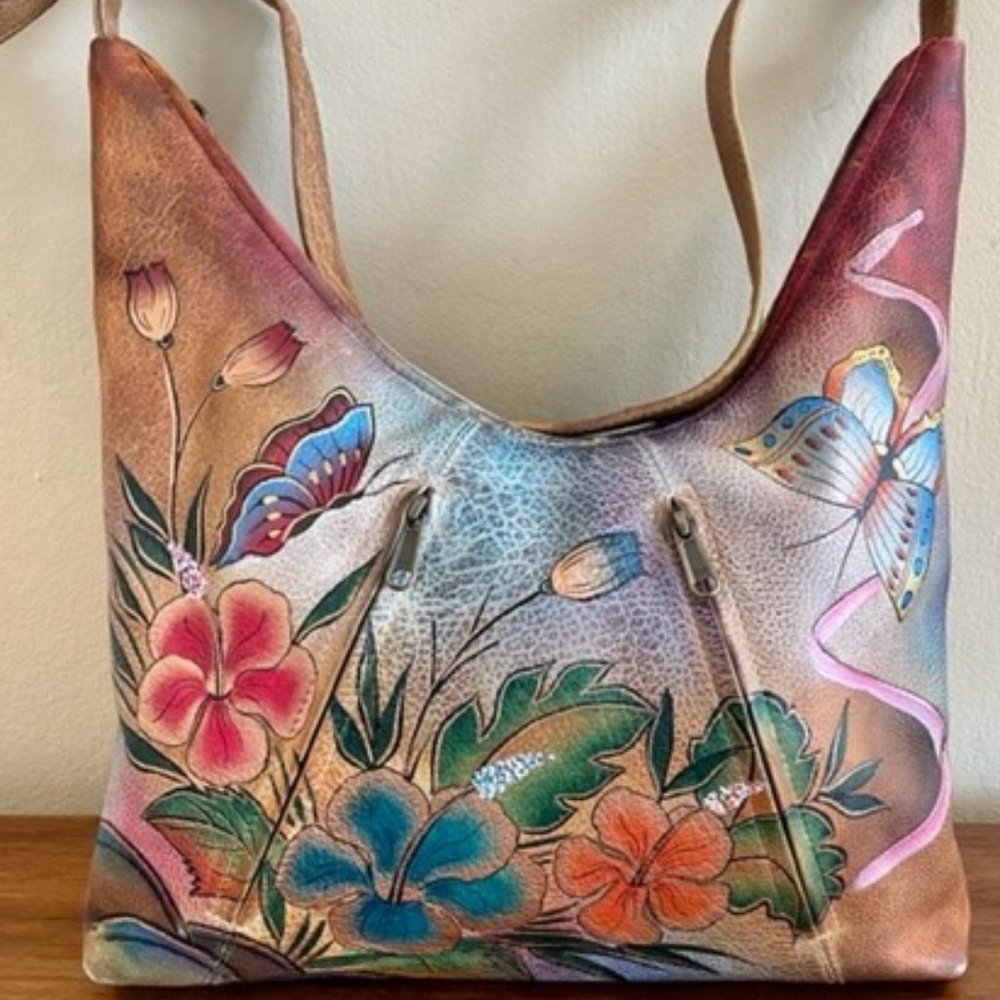 Anuschka -  Genuine Leather Butterflies & Orchids Hobo Handbag